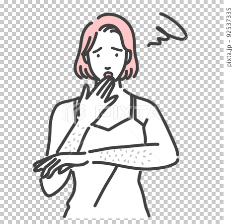 A young woman suffering from wasted hair on her arm 92537335