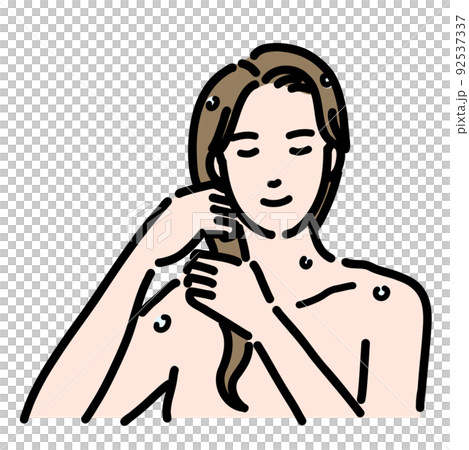 髪をトリートメントしている若い女性 92537337