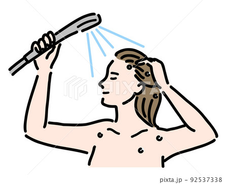 シャワーを浴びてリラックスしている若い女性 シャワーを浴びてリラックスしている若い女性 92537338