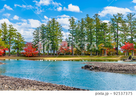 岩手県平泉町　紅葉の毛越寺　～大泉が池～ 92537375