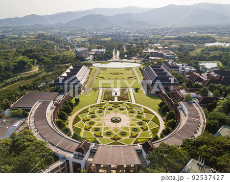 Aerial view of Mae Fah Luang University the most beautiful public university in Thailand. Located in Chiang Rai province. 92537427