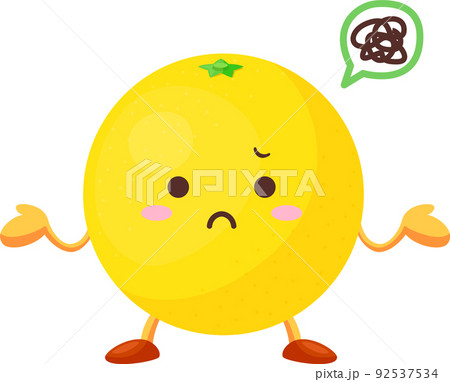 不満気なかわいいグレープフルーツのキャラクターのイラスト 92537534