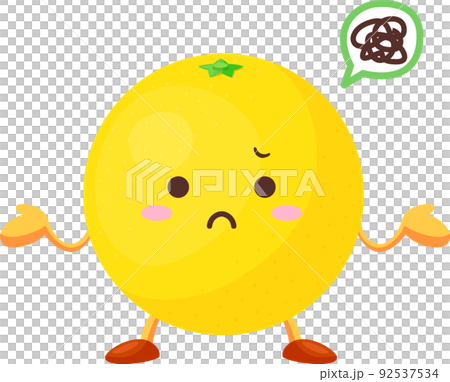 Illustration of a dissatisfied cute grapefruit character 92537534