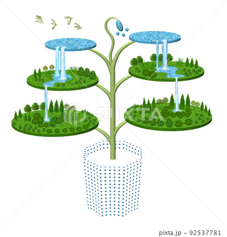 ビルや都会の単純化イメージと緑や自然とのシンボルイラスト バリエーションあり ビルや都会の単純化イメージと緑や自然とのシンボルイラスト バリエーションあり 92537781