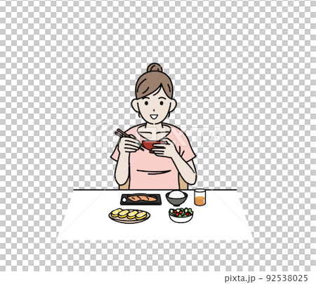 飲食習慣 吃早餐 年輕女性 健康飲食 自炊式插圖 92538025