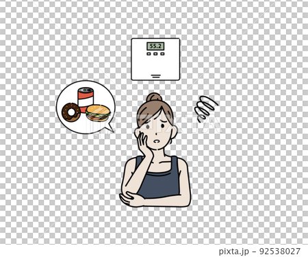 Young women who are in trouble because they gain weight Rebound diet Weight gain illustration 92538027