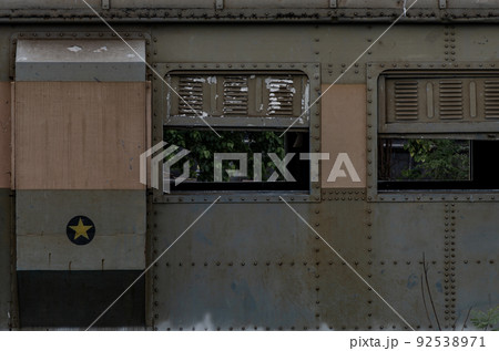 Vintage railroad container window without rusty and old color at station. 92538971
