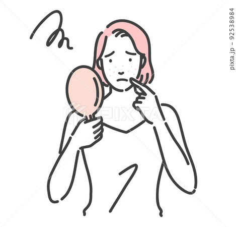 口周りの肌荒れに悩んでいる若い女性 口周りの肌荒れに悩んでいる若い女性 92538984