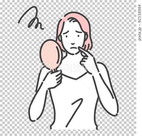 口周りの肌荒れに悩んでいる若い女性 口周りの肌荒れに悩んでいる若い女性 92538984