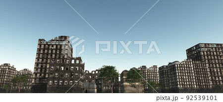 Ruined City Buildings Cityscape Background 3d...のイラスト素材 [92539101] - PIXTA