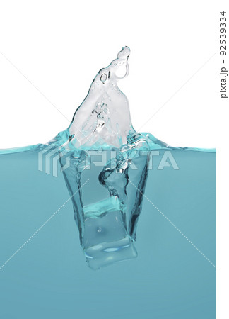 object falling into blue water until splashing on a gray background, 92539334