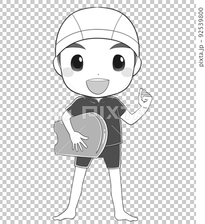 Elementary school boy wearing a swimsuit and holding a kickboard Elementary school boy wearing a swimsuit and holding a kickboard 92539800