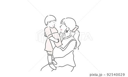 嬉しそうに抱っこされている子供と母親 嬉しそうに抱っこされている子供と母親 92540029