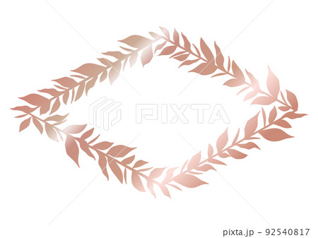 高級感のあるメタリックのボタニカルフレーム　月桂樹の葉　ひし形　ピンクゴールド 92540817