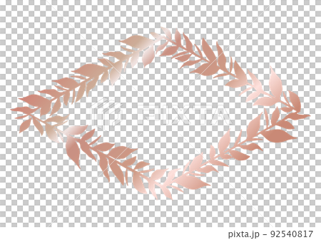 高級感のあるメタリックのボタニカルフレーム　月桂樹の葉　ひし形　ピンクゴールド 92540817