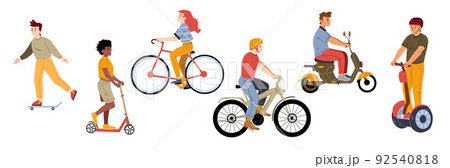 People ride on different eco transport 92540818