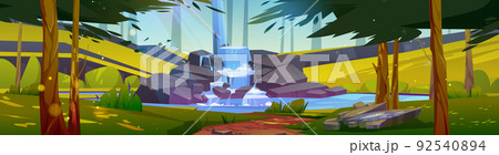 Summer forest landscape with cascade waterfall 92540894