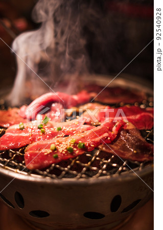 Grilling wagyu beef on charcoal grill Grilling wagyu beef on charcoal grill 92540928