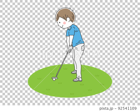 ゴルフのパッティングをする、男性のイラスト 92541109