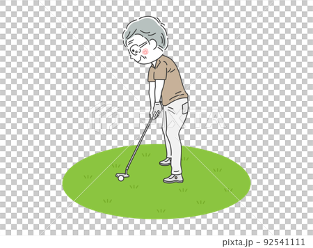 ゴルフのパッティングをする、年配男性のイラスト 92541111