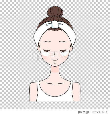スキンケア　目元パック　スキンケアをする女性のイラスト 92541604