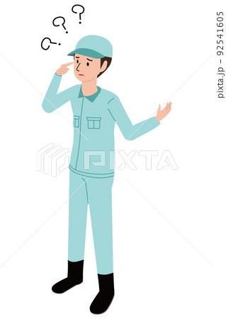 アイソメ　作業着の男性　悩む 92541605