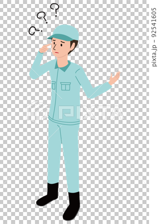 アイソメ　作業着の男性　悩む 92541605
