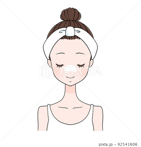 スキンケア 鼻パック 目を閉じる 女性のイラスト スキンケア 鼻パック 目を閉じる 女性のイラスト 92541606