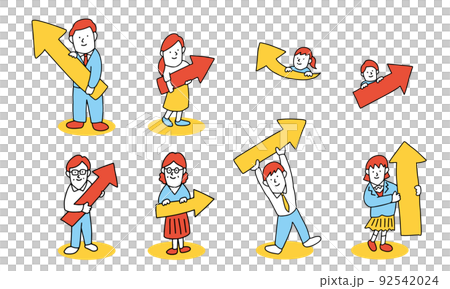 一個家庭的插圖，其中每個人都有一個箭頭點/指向 92542024