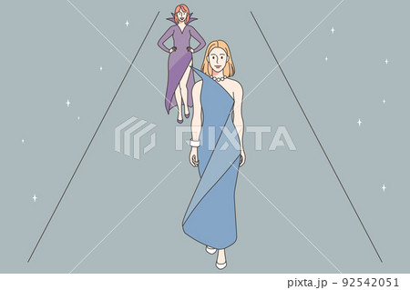 Female models walking on runway 92542051