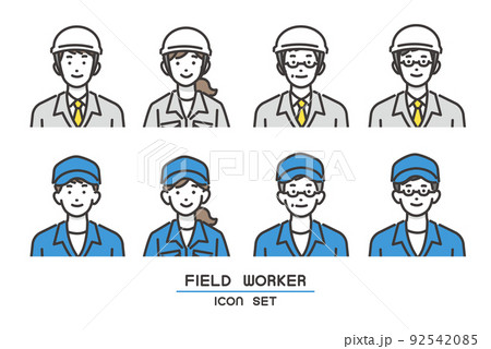 シンプルで使いやすい作業員の顔アイコンのベクターイラスト素材／建築／工場／ビジネス／ビジネスパーソン 92542085