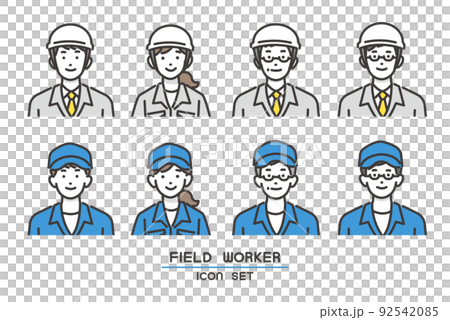 シンプルで使いやすい作業員の顔アイコンのベクターイラスト素材／建築／工場／ビジネス／ビジネスパーソン 92542085