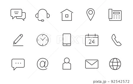 Contact, address line icon set. Mail, telephone adress, message symbol for website button. Editable stroke thin line design icon set 92542572