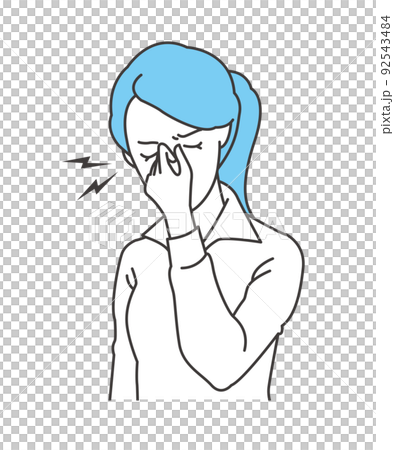 疲れ目の女性のイラスト素材 ベクター 眼精疲労 白シャツ 92543484