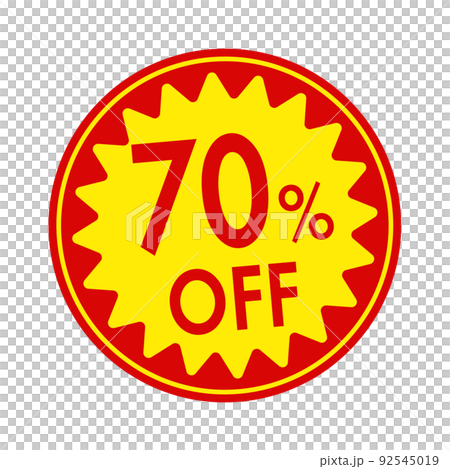 Circular promotional sticker illustration for supermarkets and grocery stores (English) / 70% off 92545019