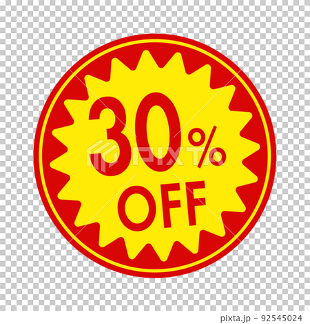 Circular promotional sticker illustration for supermarkets and grocery stores (English) / 30% off 92545024