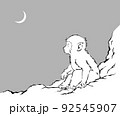 モノクロ　三日月を見上げる白い小猿 92545907