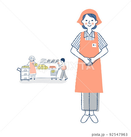 スーパーマーケットの店員と店内売り場 スーパーマーケットの店員と店内売り場 92547963