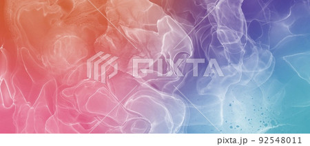 アルコールインクアート抽象背景）ピンク・オレンジ・水色・紫のグラデーション　夕方　横長テンプレート 92548011