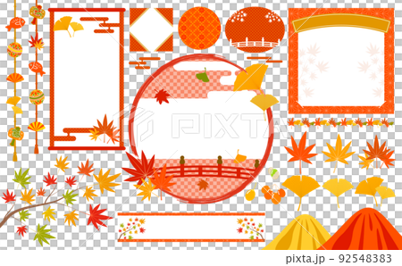 Autumn leaves maple and ginkgo frame and illustration set_red 92548383