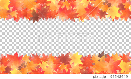 積もったもみじの葉の上下フレーム（ワイド） 92548449