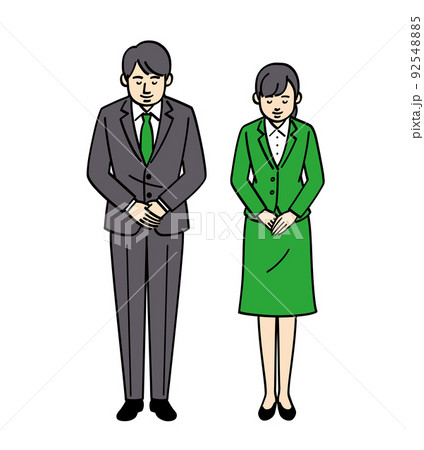 お辞儀をするスーツ男女全身 92548885