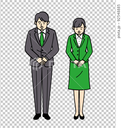 お辞儀をするスーツ男女全身 92548885