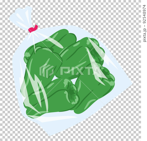Vegetable illustrations, many bell peppers packed in a bag 92548974