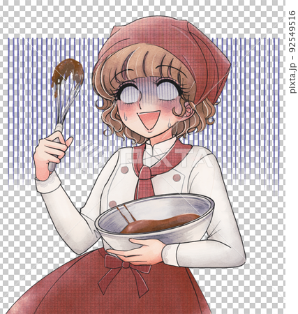 バレンタインチョコ作り失敗!少女漫画風白目の女の子のイラスト バレンタインチョコ作り失敗!少女漫画風白目の女の子のイラスト