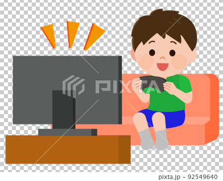 テレビゲームを楽しむ男の子　イラスト 92549640