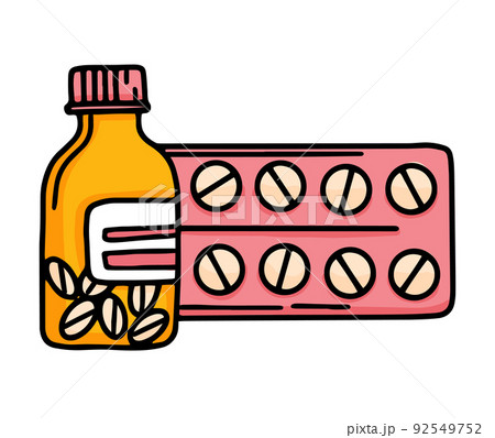 Tablets in a jar and in a blister vector icon Tablets in a jar and in a blister vector icon 92549752