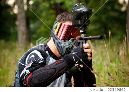 paintball shooter in the field 92549862