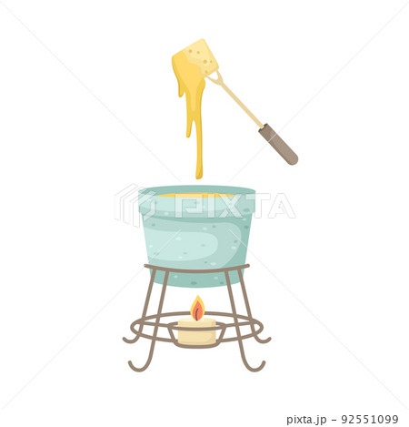 Vector illustration of cheese fondue with baguette pieces. 92551099