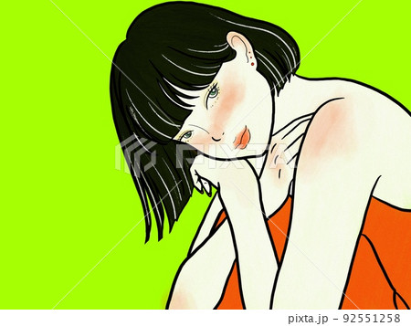 垂れるボブラインと曲線美の女の子 92551258